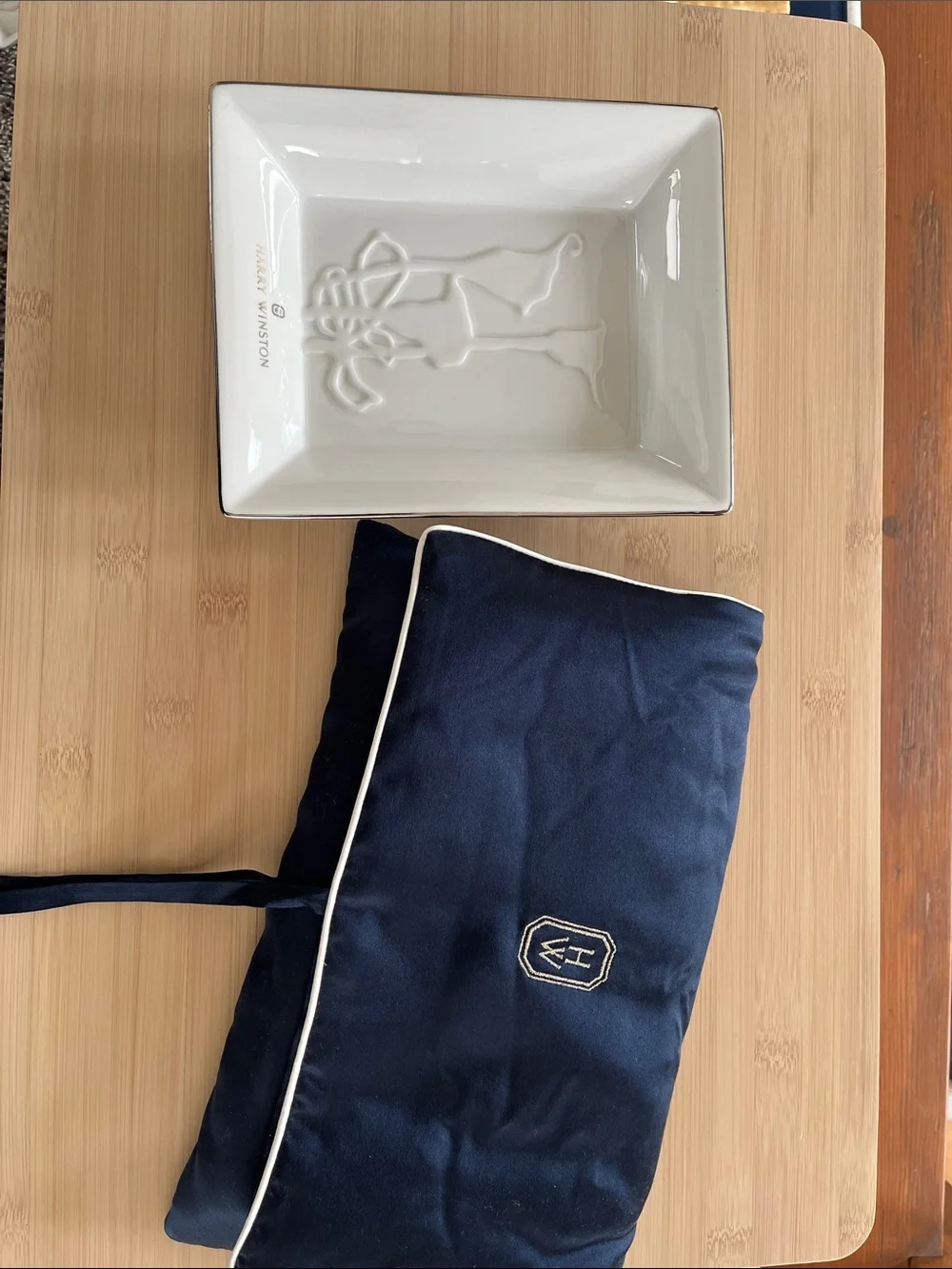 Harry Winston floral White Ceramic Tray and silk storage pouch